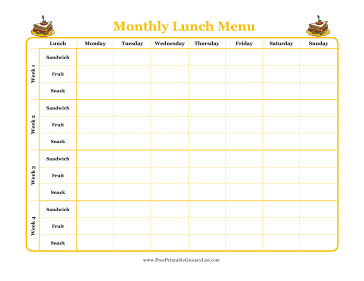 Monthly Lunch Menu Planner