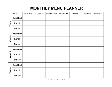 Monthly Menu Planner