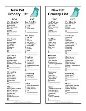 New Pet Grocery List