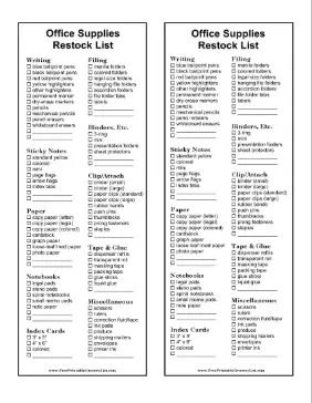 Office Supplies Restock List