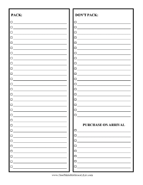 Pack And Dont Pack List
