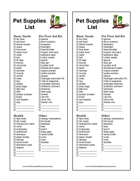 Pet Supplies List