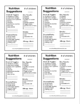 Preschool Nutrition Snack Suggestion List