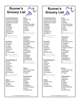 Runners Grocery List