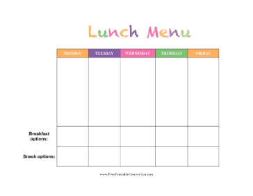 School Lunch Menu