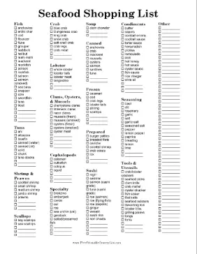 Seafood Shopping List
