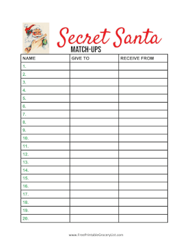 Secret Santa Matchups Sheet