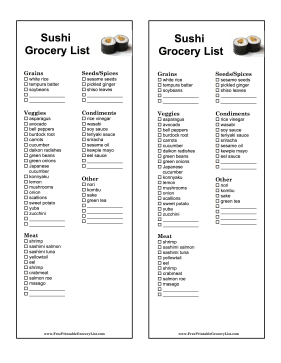 Sushi Grocery List