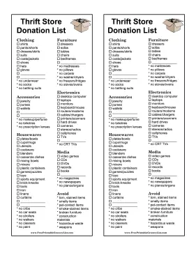 Thrift Store Donation List