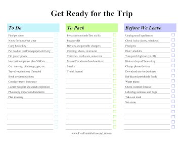 Trip Preparation To Do List