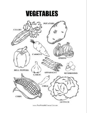 Vegetables Coloring Sheet Labeled
