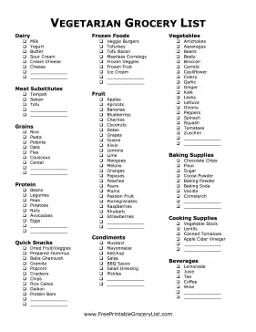 Vegetarian Grocery List