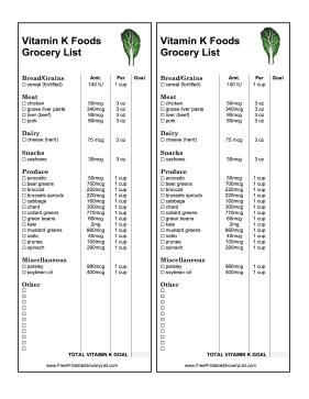 Vitamin K Grocery List