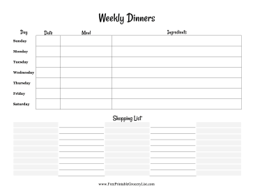 Weekly Dinners Menu Planner