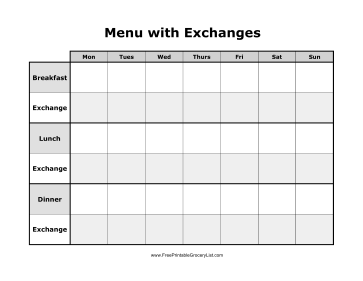 Weekly Menu Planner With Exchanges