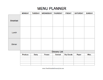 Weekly Menu Planner with Grocery List