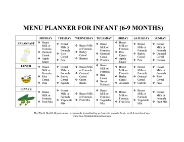 Weekly Menu Planner for Baby